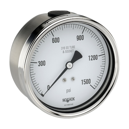 Pressure Gauge, 4 304SS Case, 316SS Internals, 600 Psi, 1/4 NPT Male Bottom Conn, 0.8mm 316SS Threaded Orifice